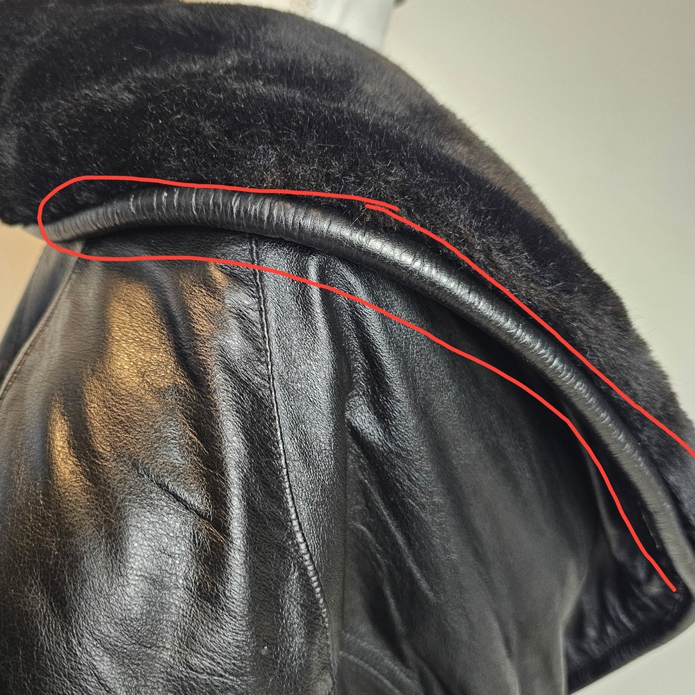 MGR Womens VTG‎ 90s Leather Jacket Coat Faux Fur Collar Medium Mob Wife Grunge - Picture 11 of 16